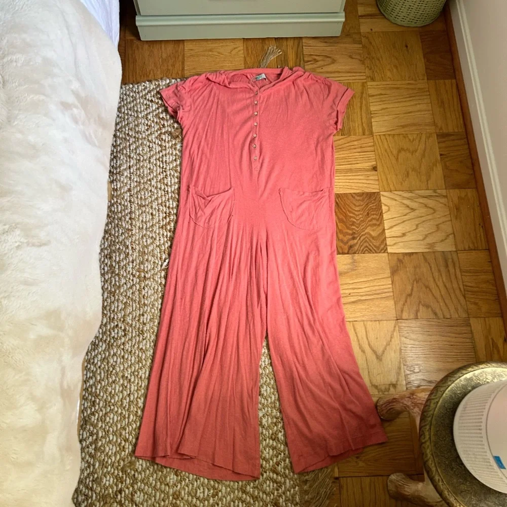 Free People Beach Coral Button-Front Jumpsuit M